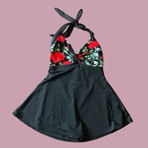 Cocoship Retro One Piece Swim Suit Floral Halter